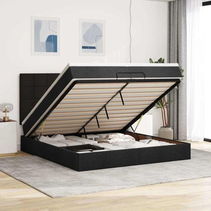 vidaxl Ottoman Polsterbett mit Matratzen und LED in Schwarz aus Stoff und Metall, B/T/H: 200 x 200 x 128 cm - Bild 1
