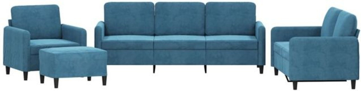 Vidaxl 4-tlg. Sofagarnitur in Blau aus Samt und Polyester mit Metallgestell im modernen Design - Bild 1