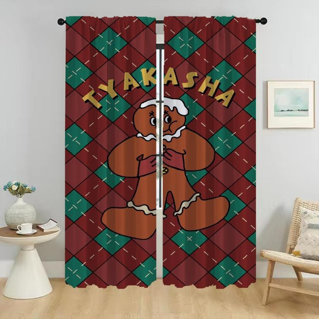 2er-Set Weihnachts-Küchenvorhänge aus Tüll in Rot als Raumteiler und Mückenschutz, Breite: 50 cm, Höhe: 70 cm - Bild 1