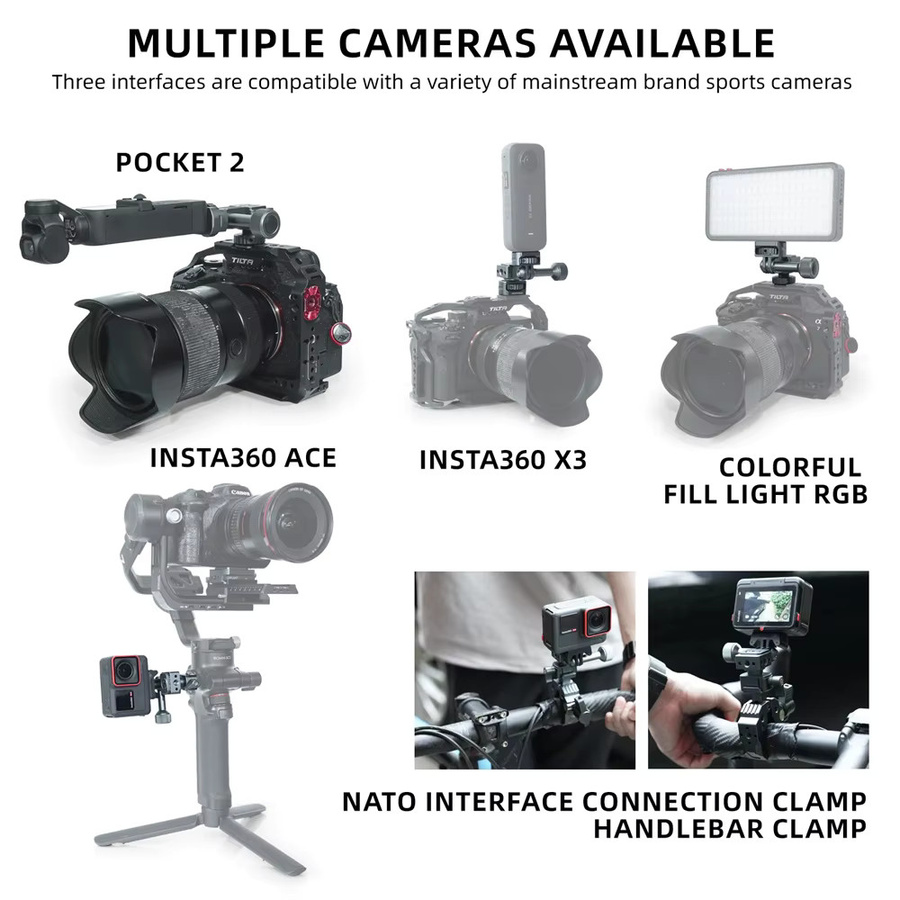 Quick Release Basis Adapter für GoPro 12 11 10, DJI und Insta360 x3 Ace Kamera Käfig Erweiterung, Schwarz - Bild 2