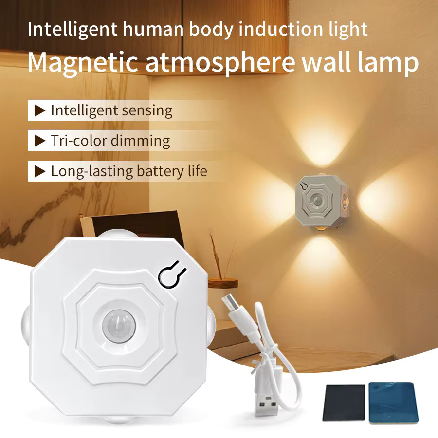 GGBEE Magnetische LED Wandleuchte mit Touch-Dimmer, USB-aufladbares Nachtlicht in Weiß mit RGB-Funktion für Schlafzimmer und Treppen - Bild 2