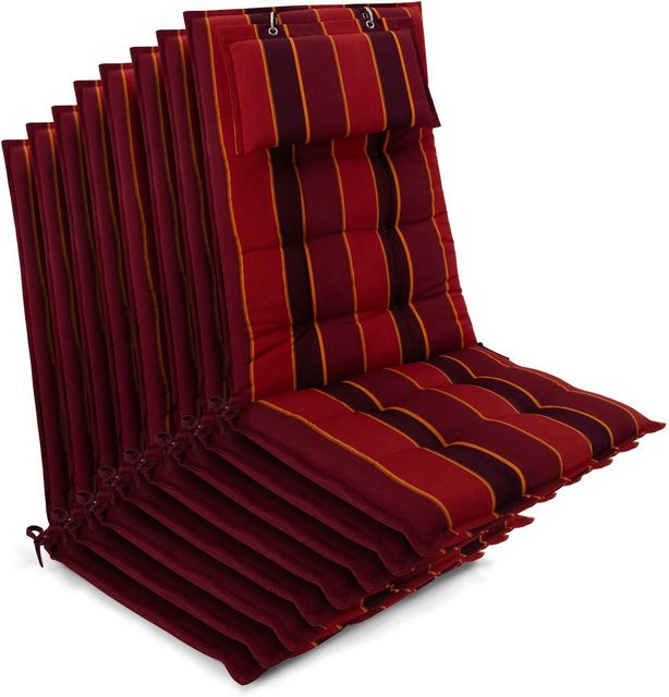 Beautissu 8er Set Sun-HL Hochlehner Auflage Rot-Anthrazit-Gestreift B/T/H: 120 x 50 x 8 cm - Bild 1