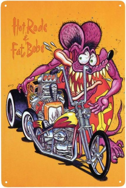 Rat Fink Vintage Blechschild Metall Plakette für Garage und Bar, Rechteckig, B: 20,0 cm, H: 14,0 cm, Mehrfarbig - Bild 1