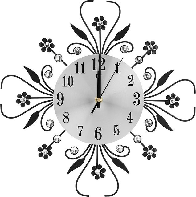 Tooarts Wanduhr aus Metall in weißem Blumen-Design im europäischen Stil - Bild 1