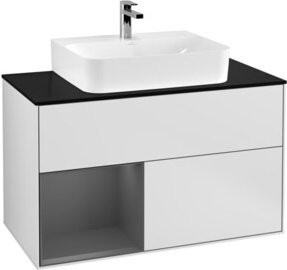 V&B Waschtischunterschrank Finion 100 mit Wandbeleuchtung, Anthrazit und Weiß, lackiert, B/T/H: 100 x 50,1 x 50,1 cm - Bild 1