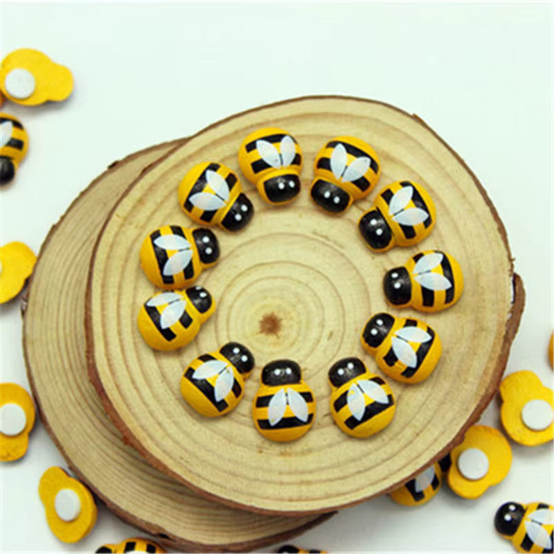 Mini Bienen aus Holz für DIY Scrapbooking und Dekoration, Gelb gestreift, 50 Stück - Bild 3