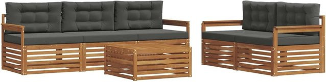 vidaXL Outdoor-Sofagarnitur 6-teilig aus Akazienholz mit Kissen in Natur und Anthrazit - Bild 1