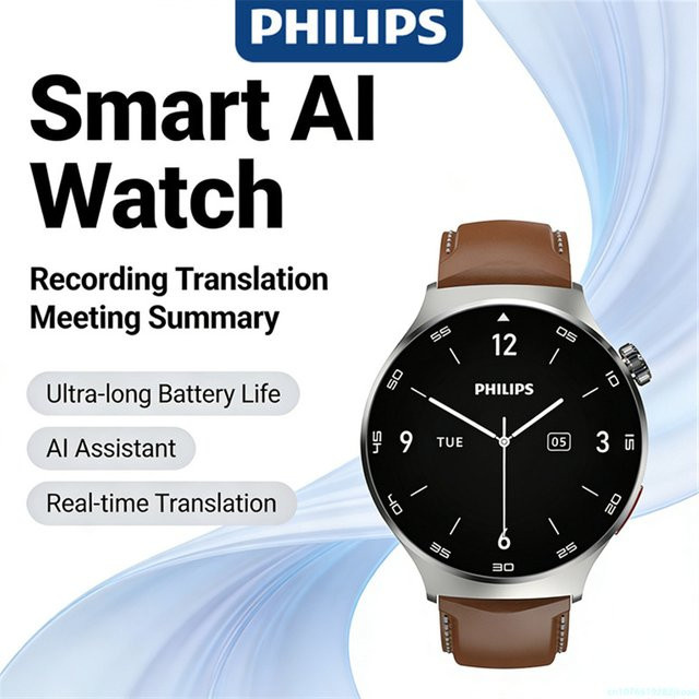 Philips VTR5206 Smartwatch mit Bluetooth-Anruffunktion und Touchscreen in Silber oder Braun - Bild 1
