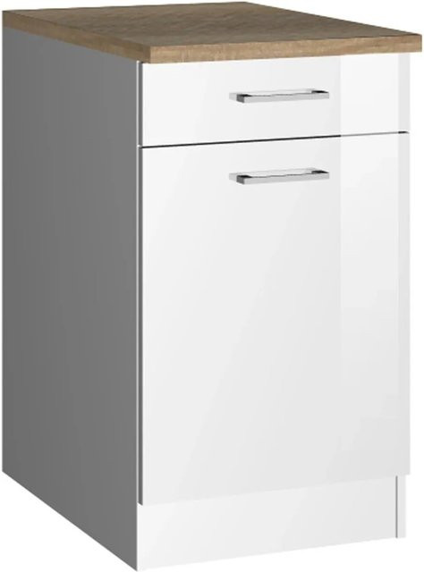 Küchenunterschrank Held Möbel Mailand mit Tür und Schublade in Hochglanz Weiß, B/T/H: 50 x 60 x 85 cm - Bild 1