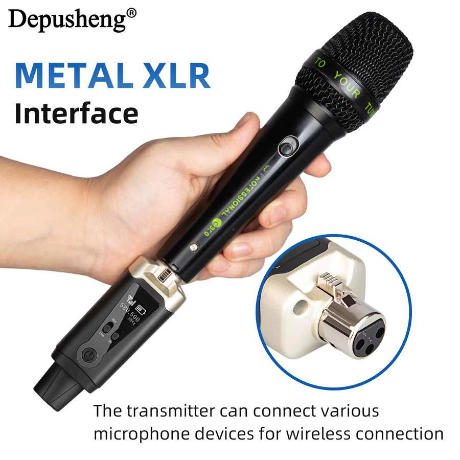 Depusheng MA5 Professionelles drahtloses Funkmikrofonsystem mit XLR für dynamische und Kondensatormikrofone, Schwarz - Bild 2