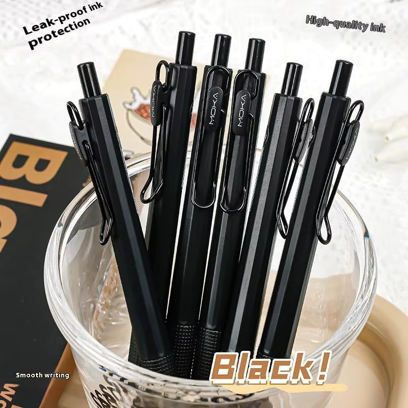 A-Nice 6er Set Gel-Tintenstifte mit Silikonstiftgriff, 0,5 mm ST-Spitze, schwarze Tinte, schnelltrocknend und verschmierfrei - Bild 3