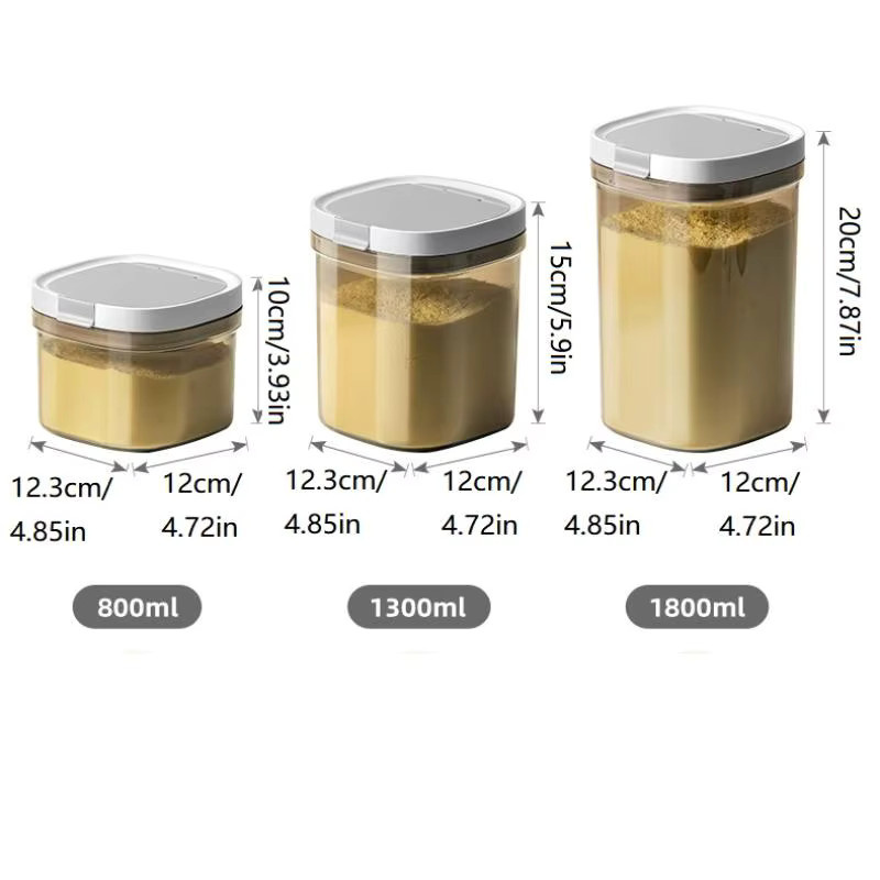 HNKMP Luftdichter Milchpulver-Behälter mit Löffel, transparente Lebensmittelaufbewahrungsbox aus Kunststoff, 800 ml / 1300 ml / 1800 ml - Bild 5