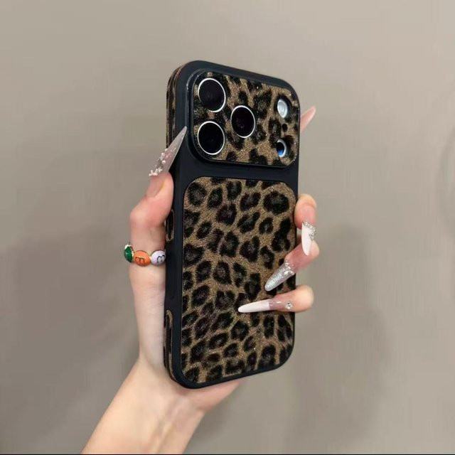 Stoßfeste Handyhülle mit Leopardenmuster für iPhone 17 16 15 14 13 Pro Max Plus inklusive Kameraschutz, mattes Bumper Cover in Grau - Bild 1