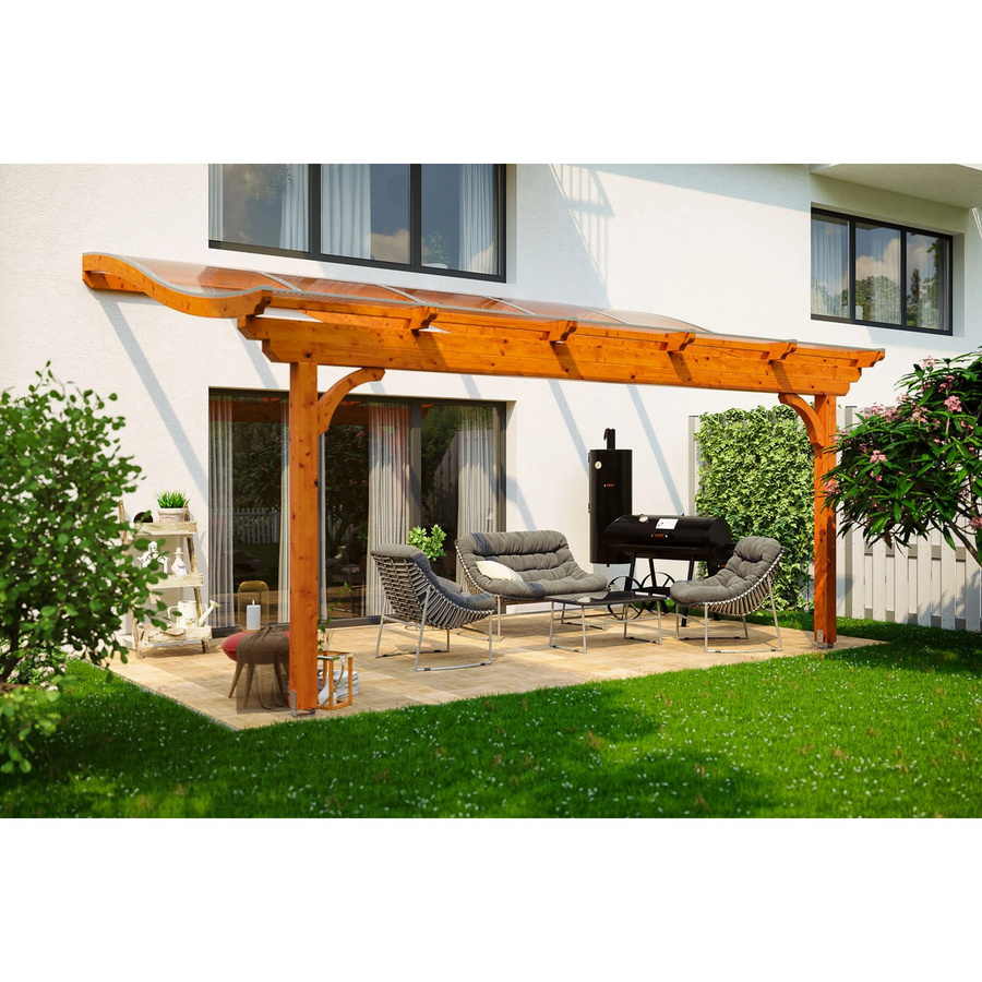 Skan Holz Terrassenüberdachung Verona aus Leimholz in Eiche hell mit Polycarbonat-Dach, B/T/H: 541 x 339 cm - Bild 2