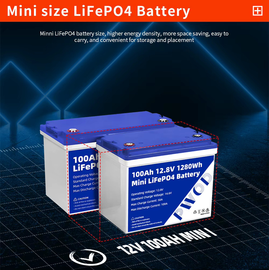 PWOD LiFePO4 Akkupack 12,8V 100Ah 1280Wh Blau Wiederaufladbare Lithium-Batterie für Camping, Boote, Solarenergiespeicher und Wohnmobile - Bild 5