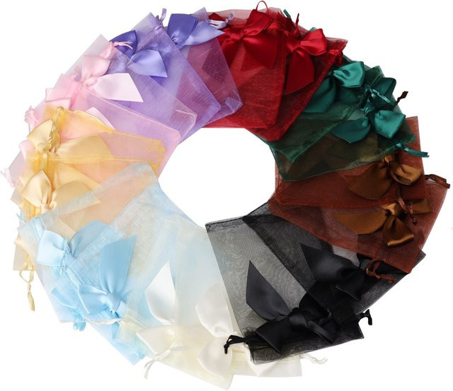 20er Set Chanfar Organza Beutel in Grün mit Schleife für Schmuck, Süßigkeiten und Geschenke, B: 9 cm, H: 12 cm - Bild 1
