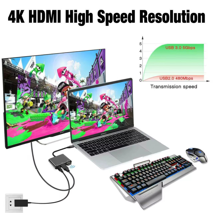 3-in-1 USB-C-Hub mit PD 100W Power Delivery, HDMI 4K UHD und USB 3.0 Anschluss - Bild 3