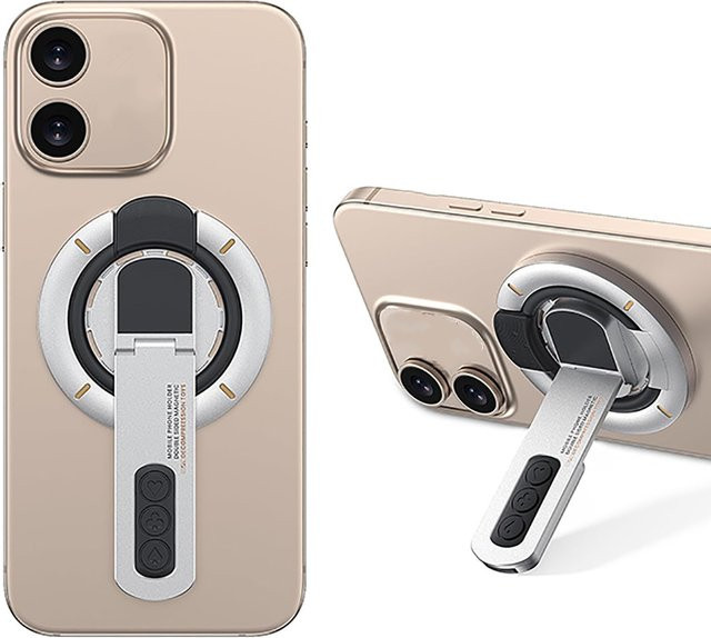 Doppelseitiger magnetischer Handyhalter mit 360 Grad Drehung und Fingerring in Weiß für iPhone 17 16 15 - Bild 1