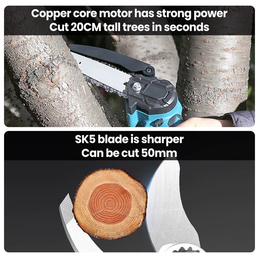 3-in-1 Akku-Hochastschere mit 2m Verlängerungsstange und 6 Zoll Kettensäge als Gartentrimmer für Makita 18V LXT Akkus - Bild 7