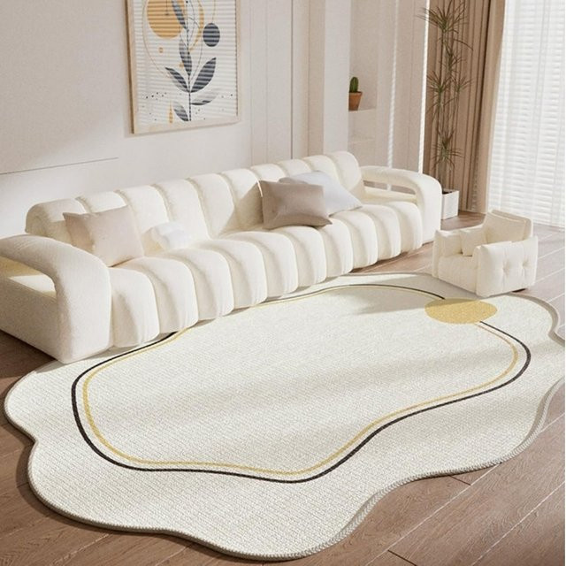 VIKAMA Minimalistischer Unregelmäßiger Teppich in Weiß, Rutschfest und Pflegeleicht, B: 120 cm, T: 80 cm - Bild 1