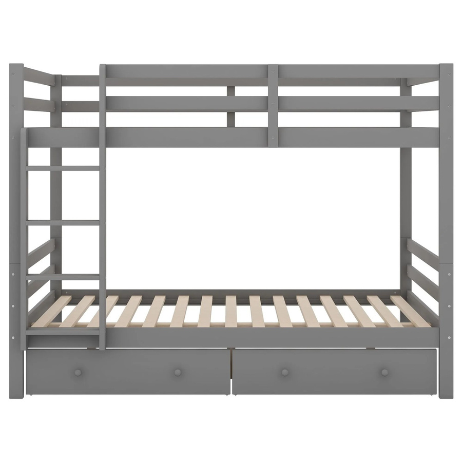 KOMHTOM Etagenbett für Kinder aus Kiefernholz und MDF mit Schubladen und hohen Geländern, Farbe: Grau, B/T/H: 140 x 200 x 204,5 cm - Bild 2