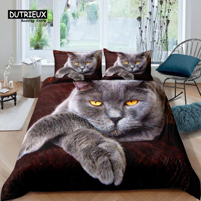 Home Living Luxus 3D Katze Bettwäscheset für Kinder aus Mikrofaser, Braun, B/H: 200 x 200 cm - Bild 1