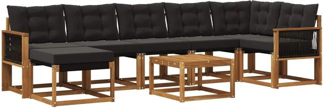 vidaXL Outdoor-Sofagarnitur L-Form aus Akazienholz mit 8 Kissen in Natur und Schwarz - Bild 1