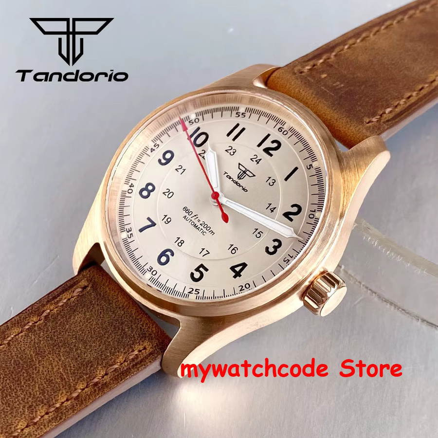 Tandorio Armbanduhr Bronze, Automatik, Leder, Schwarz, Herren - Bild 3