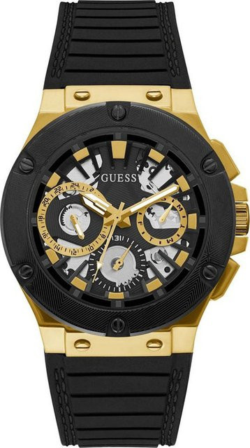 Guess Herrenuhr, Quarz, Edelstahl, 44 mm, Silikon, Schwarz, Gold - Bild 1