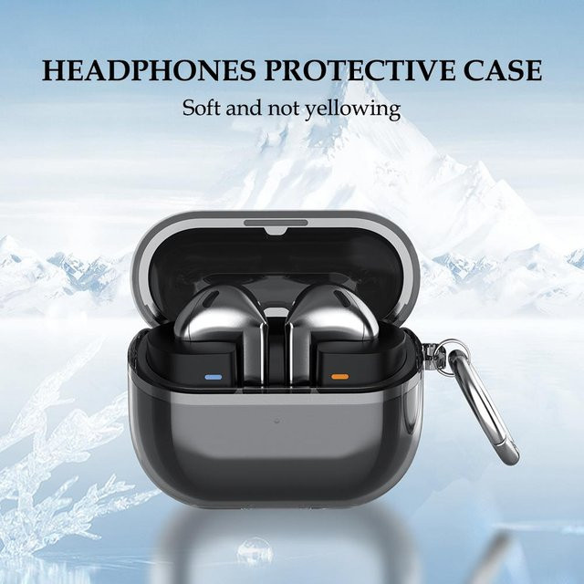 Stoßfeste Silikonhülle für Samsung Galaxy Buds 3 Pro in Transparent oder Purple mit Schalterhaken - Bild 1