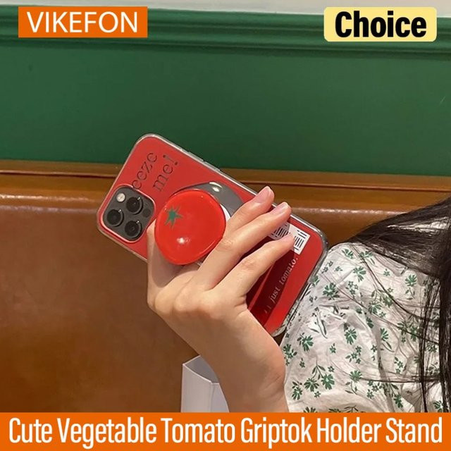 VIKEFON Griptok Halter mit Gemüsetomaten Design in Rot für iPhone und Samsung als universeller Telefonring-Stützständer - Bild 1