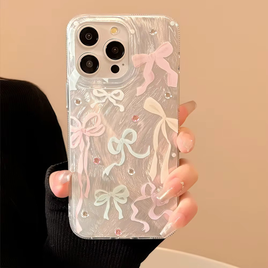 MUQGEW Handyhülle mit koreanischem Schleifen-Design und Diamant-Aufklebern für iPhone 11 bis iPhone 17 Pro Max, stoßfest, Mehrfarbig - Bild 2