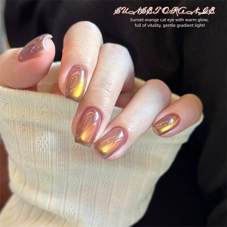 MAINEL Sunset Orange Nagellack, 10 ml, Schimmernd, Katzenauge Gel - Bild 3