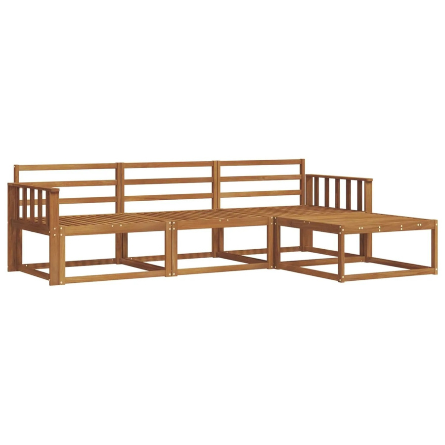vidaXL Outdoor-Sofagarnitur 4-teilig aus Massivholz Akazie in Braun, L-Form mit Hocker und Armlehnen - Bild 2