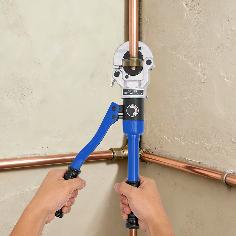 Hydraulische Crimpzange in Blau: Manuelles Crimpwerkzeug-Set für Rohre von 12-28mm zur Anwendung in der Elektro- und Kommunikationsindustrie - Bild 3