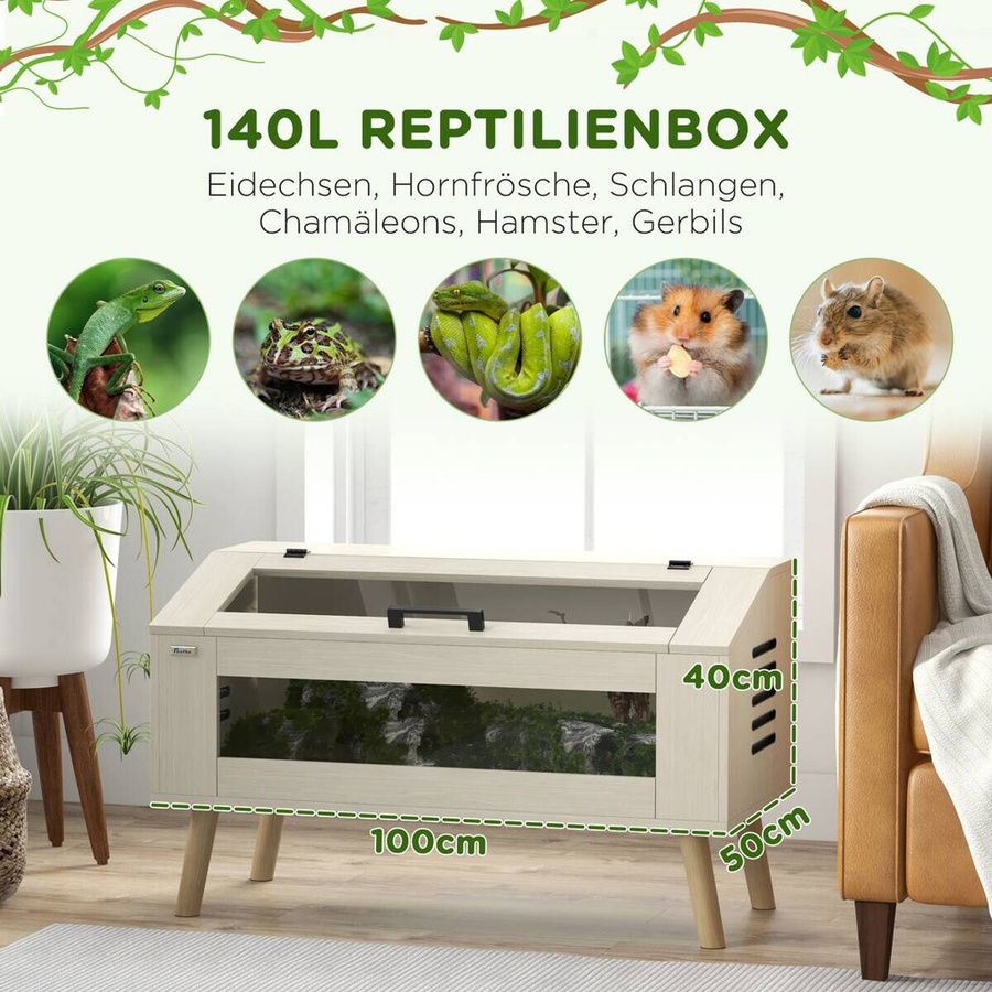 PawHut Terrarium für Reptilien und Amphibien aus Eiche, Farbe Braun, B/H/L: 50 x 60 x 100 cm - Bild 3