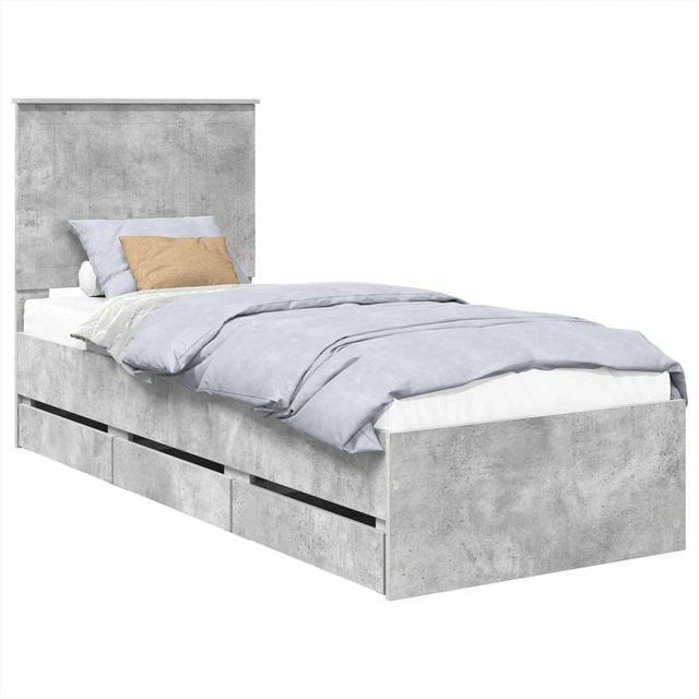 vidaXL Bettrahmen mit Kopfteil aus Holzwerkstoff in Betongrau, minimalistisches Design - Bild 1