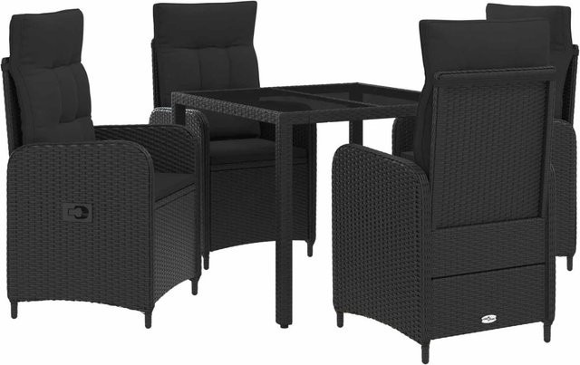 vidaXL Outdoortisch-Set aus Poly-Rattan in Schwarz mit 5 Teilen, B/T/H: 90 x 90 x 75 cm - Bild 1