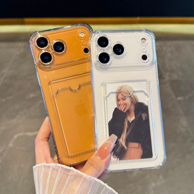 Transparente Luxus Handyhülle mit Kartentasche und Stoßstangenabdeckung für Apple iPhone Modelle - Bild 1