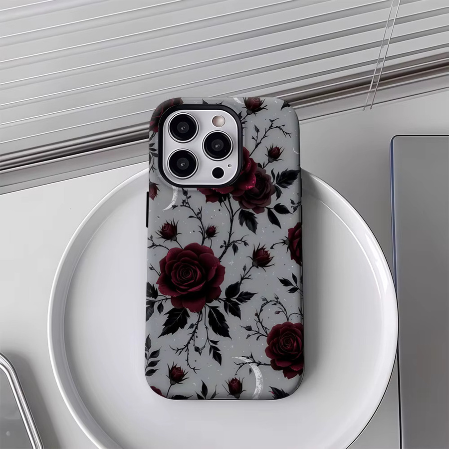 Crimson Roses Moons Handyhülle für iPhone 17 16 15 14 13 12 11 Pro Max Plus mit doppelschichtiger Rückseite in Multicolour - Bild 4