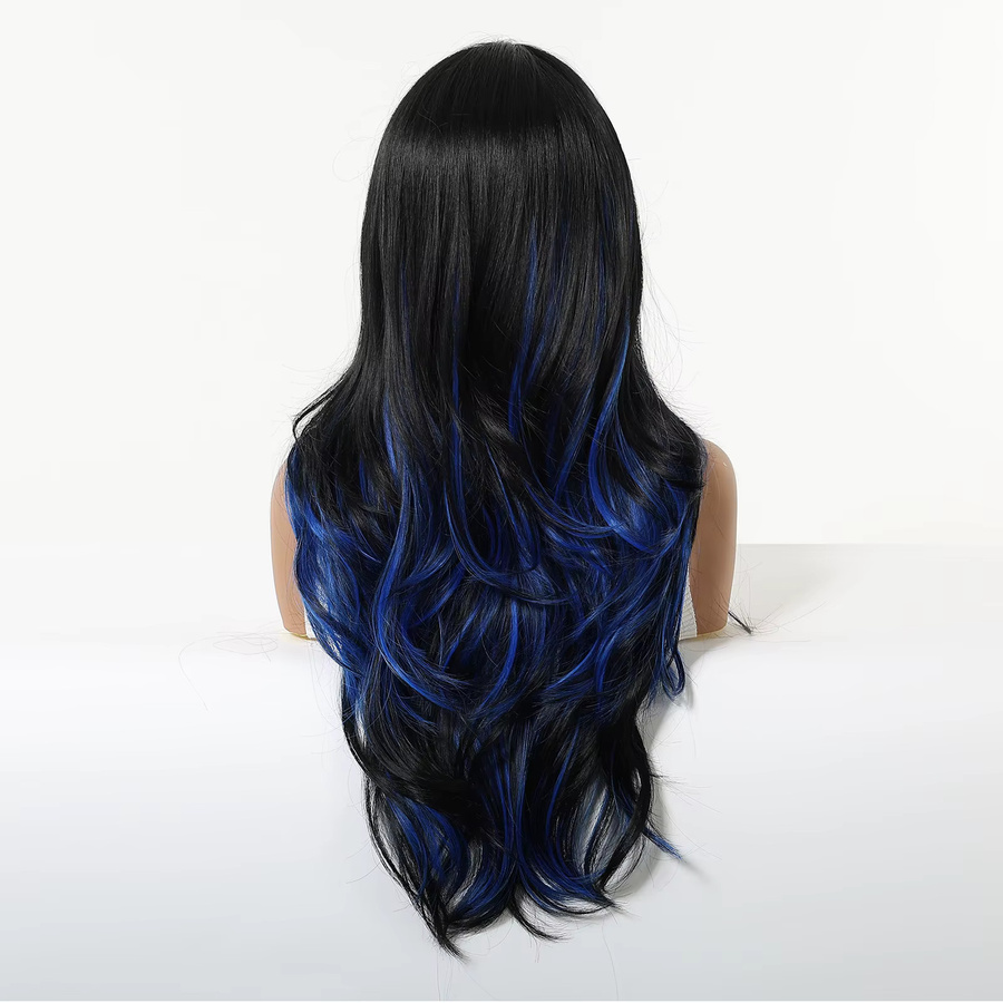 JONRENAU Perücke, schwarz-blau, lang wellenförmig, synthetisch, Damen - Bild 2
