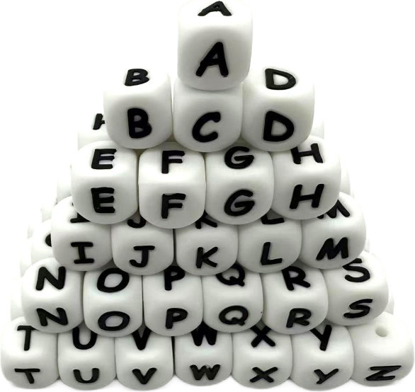 Silikon-Buchstabenperlen, Kunststoff, Weiß, 12 mm, Unisex - Bild 1