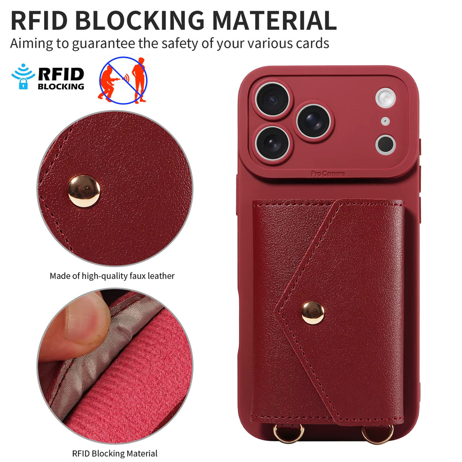 Stoßfeste Kunstleder-Handyhülle mit Lanyard-Halterung für Samsung Galaxy A56 A55 A54 A53 A36 A33 A26 A15 A13 in Schwarz und Rot - Bild 5