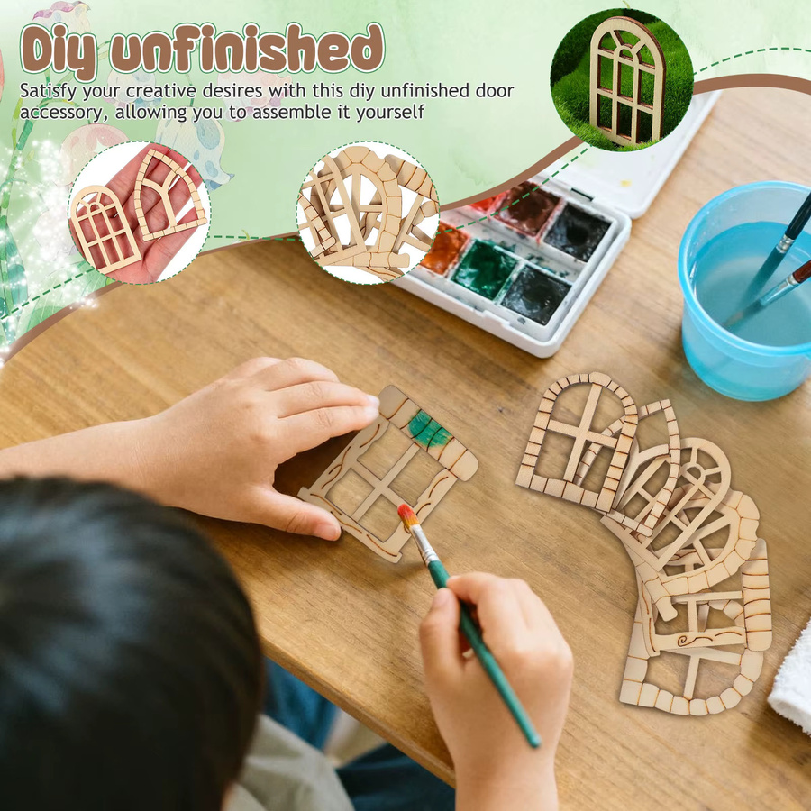 WINOMO Miniatur Holztür und Fenster Set aus Holz, 25 Stück, unvollendet für DIY-Handwerk und Dekoration - Bild 2