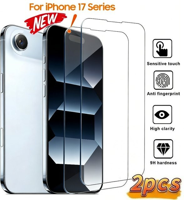 2 Stück DIXSG Displayschutzfolie aus gehärtetem Glas für iPhone 17 16 15 14 13 12 11 Pro Max Plus XR XS in Transparent - Bild 1