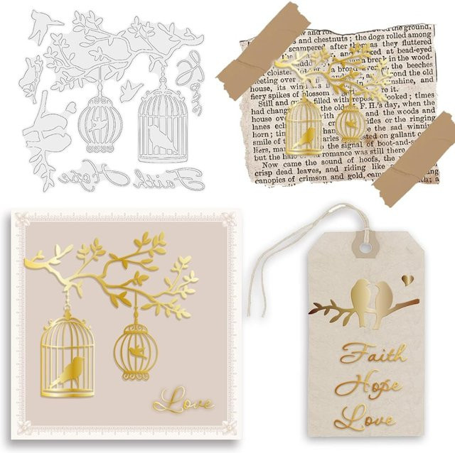 Heißfolienplatte mit Vogel- und Baumzweig-Motiv für DIY Prägung und Scrapbooking - Bild 1