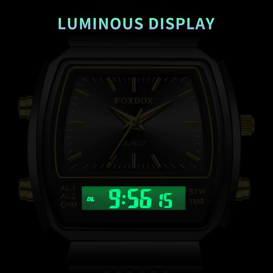 FOXBOX Armbanduhr, Quarz, Digitaluhr, Edelstahl, Schwarz, Herren - Bild 6
