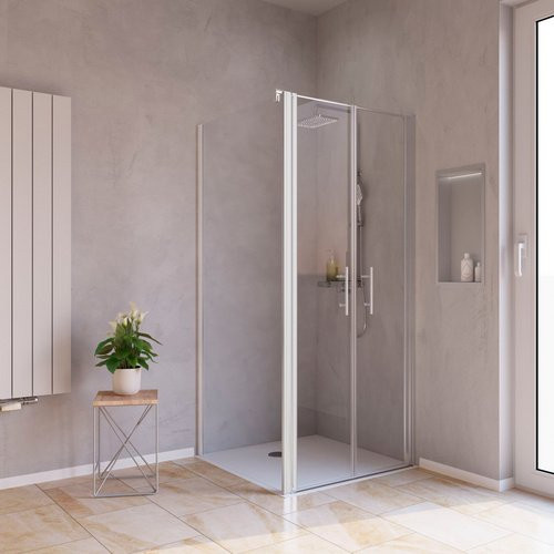 WELLWATER Seitenwand Sirius aus ESG-Glas in Silber, B: 80 cm, H: 190 cm, für Ecklösungen - Bild 1