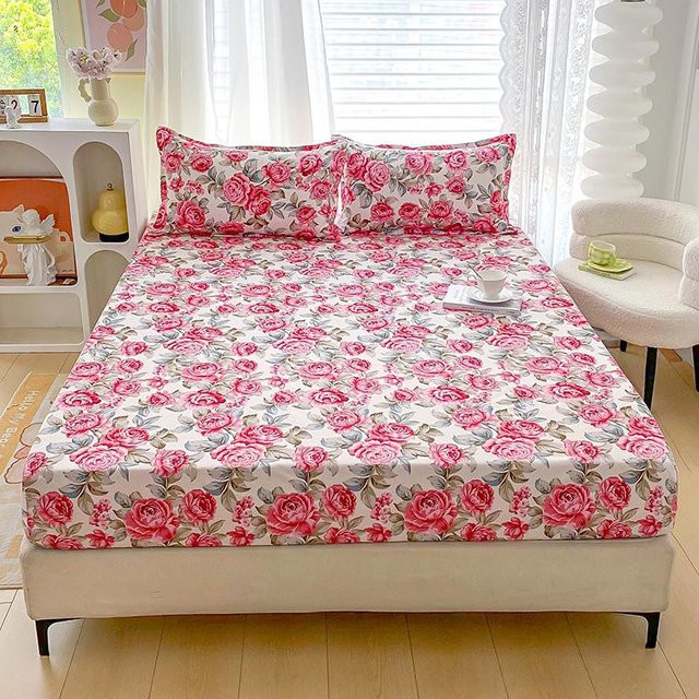 Spannbettlaken mit Blumenmuster in Multicolour, reaktiv bedrucktes Jacquard-Bettlaken aus Polyester, B/T/H: 90 x 200 x 25 cm - Bild 1