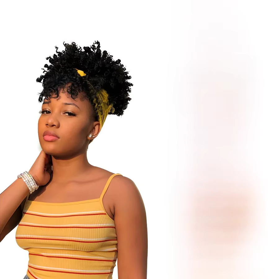 SHUOXIU Afro Puff Synthetischer Kordel Pferdeschwanz mit Pony, 1b, Damen - Bild 7